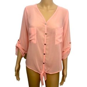 April U.S.A. Peach Sheer Top Blouse Size L